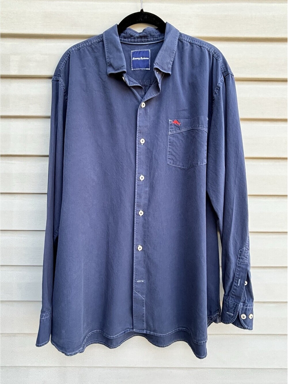 Tommy Bahama Navy Blue Men’s Long-Sleeve button-down Shirt Size XL Cotton/Silk
